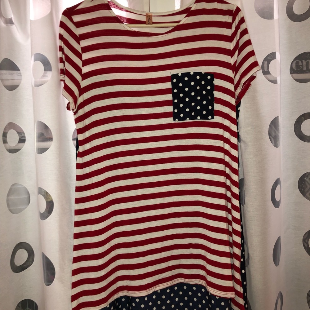 Red, white & blue stripes and polka dots